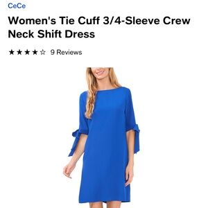 Royal blue shift dress with  three-quarter tie sleeves, by Cece, size 16W NWT